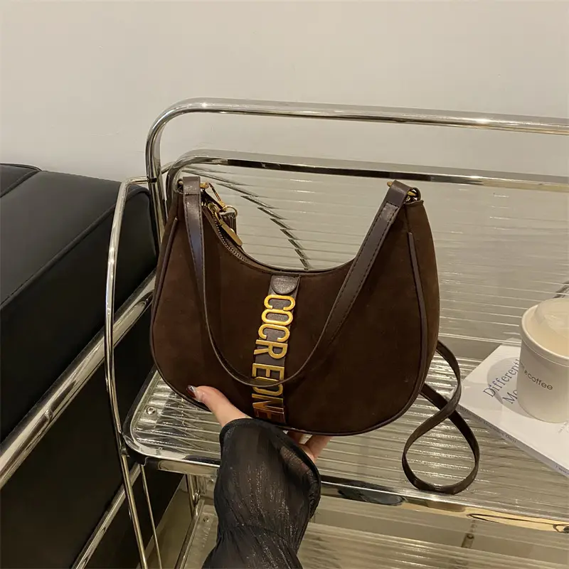 Suede Messenger Bag Vintage Letter Black 2024