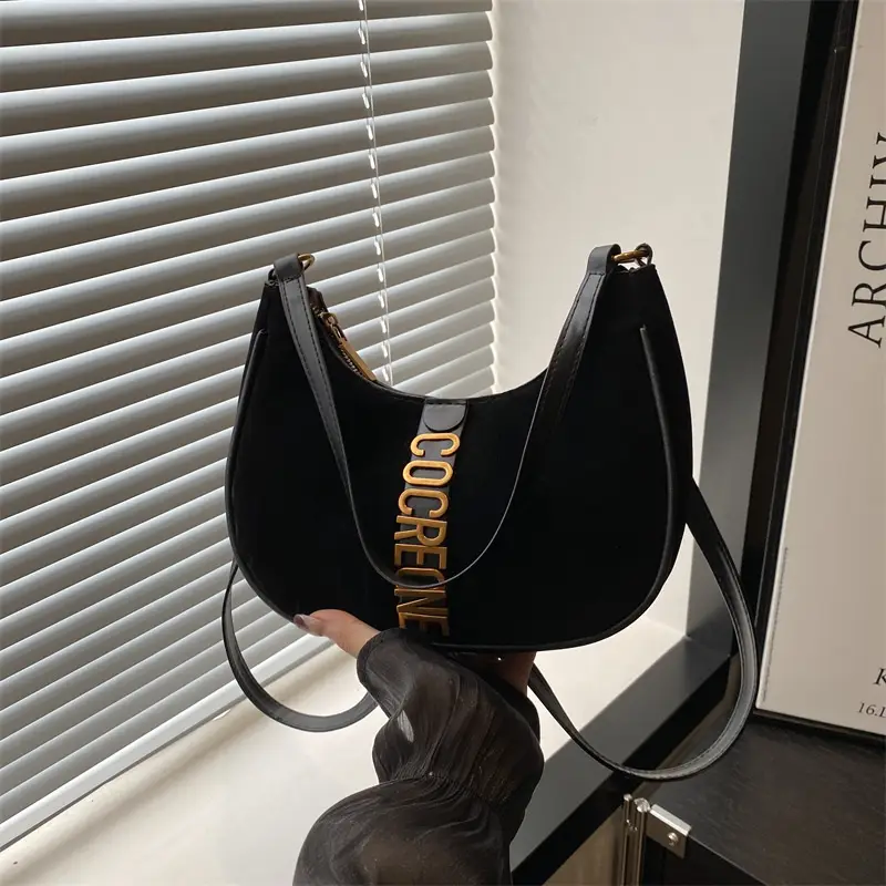 Suede Messenger Bag Vintage Letter Black 2024
