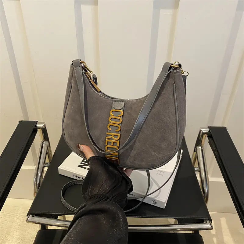 Suede Messenger Bag Vintage Letter Black 2024