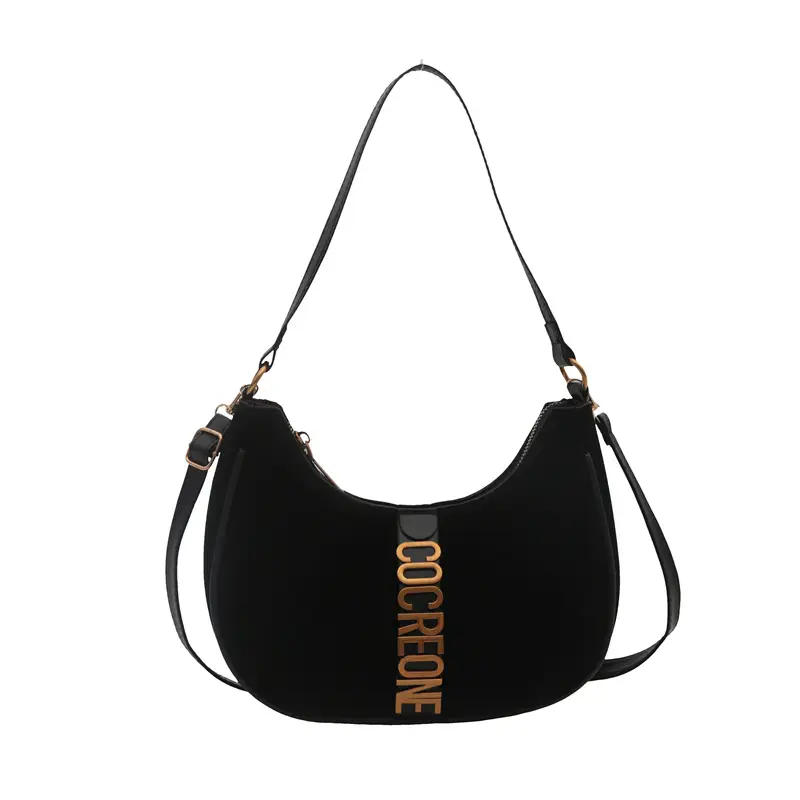 Suede Messenger Bag Vintage Letter Black 2024
