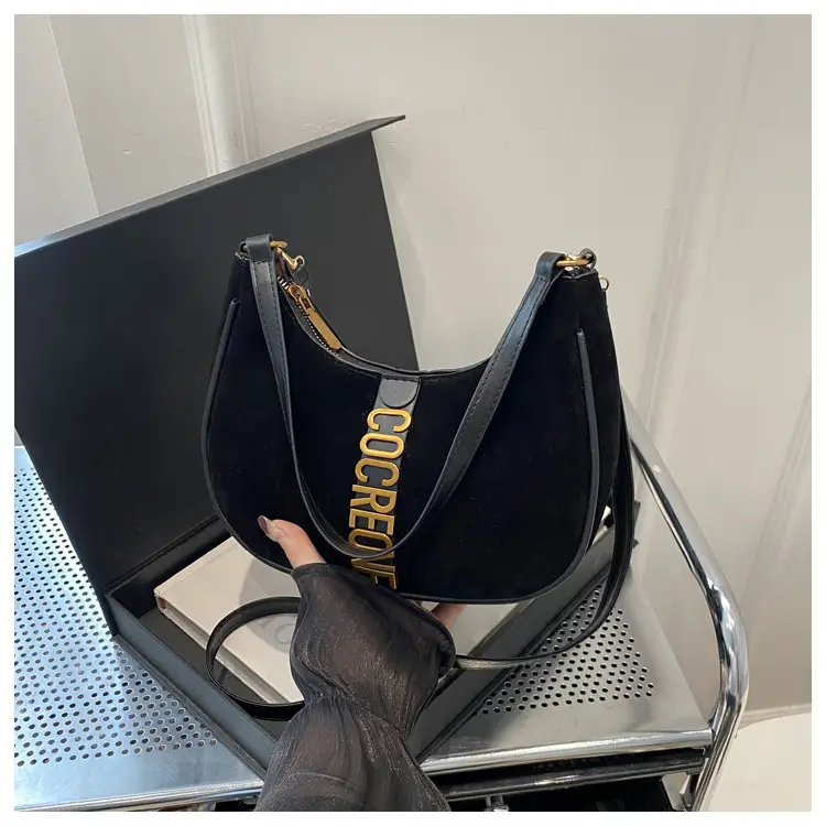 Suede Messenger Bag Vintage Letter Black 2024 — feature 10