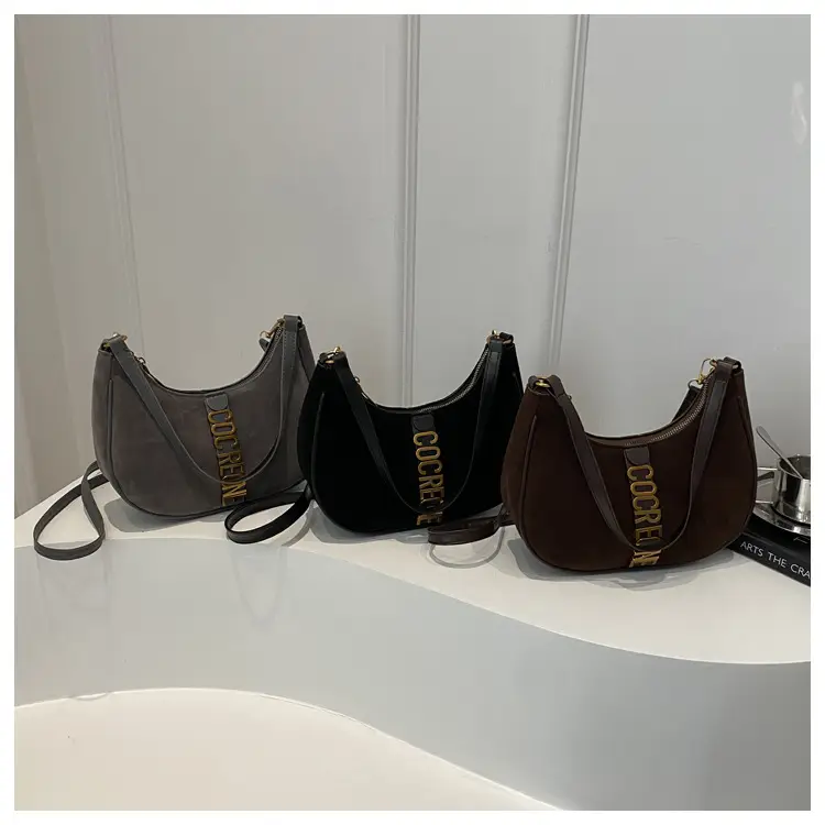Suede Messenger Bag Vintage Letter Black 2024 — feature 11