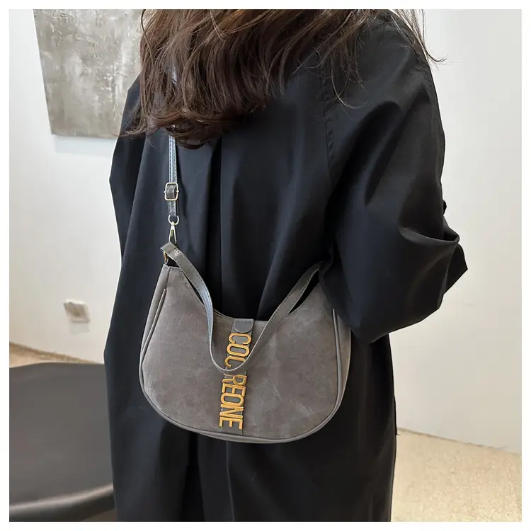 Suede Messenger Bag Vintage Letter Black 2024 — feature 13