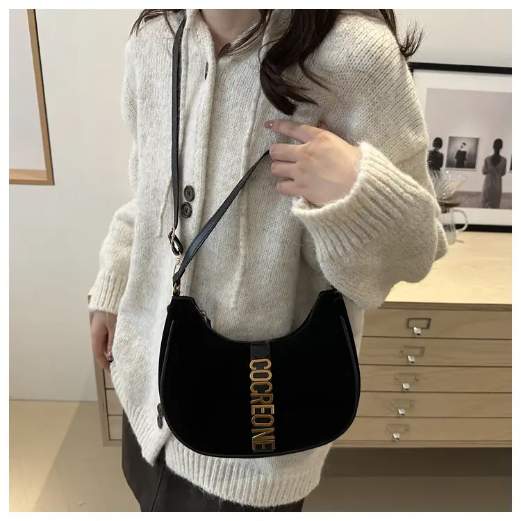 Suede Messenger Bag Vintage Letter Black 2024 — feature 18