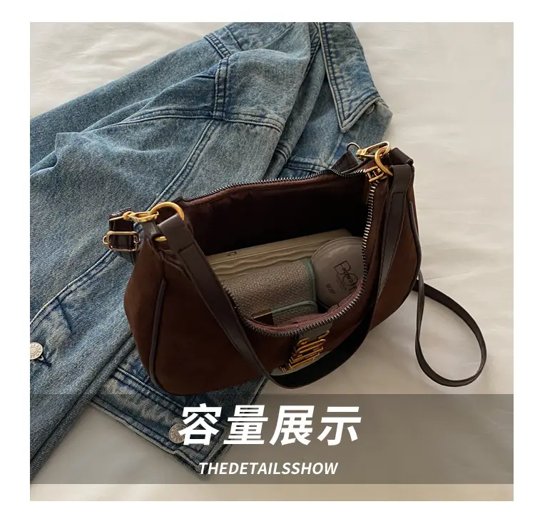 Suede Messenger Bag Vintage Letter Black 2024 — feature 6