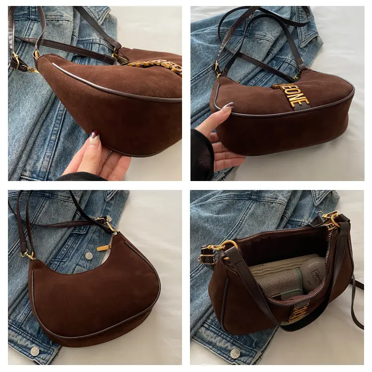 Suede Messenger Bag Vintage Letter Black 2024 — feature 7