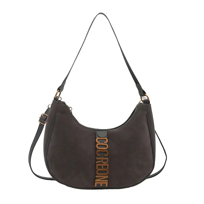 Suede Messenger Bag Vintage Letter Black 2024