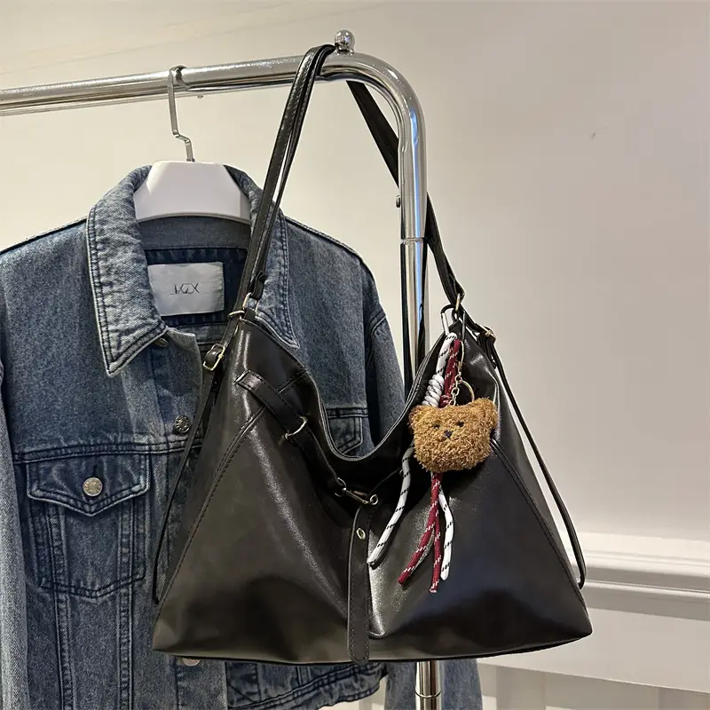 Brown Leather Shoulder Bag with Tassel Decor - Image 6