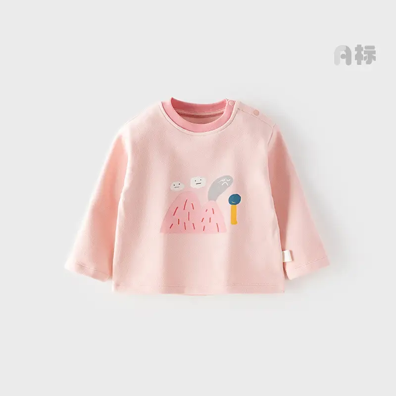 Baby Long Sleeve T-Shirt Cream with Cartoon Print - Image 2