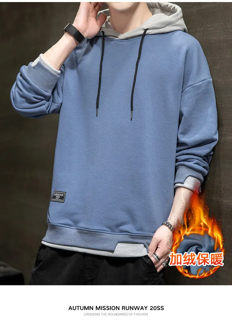 Winter fleece-lined Hooded Sweater Men's Korean Style Youth Casual Slim-fit Pullover Trendy Brand Sweater Men's Top Trendy — feature 11