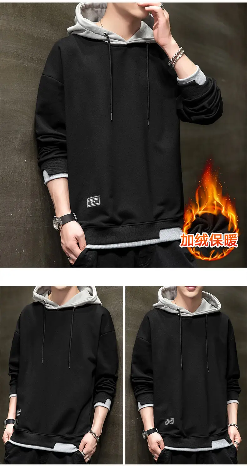 Winter fleece-lined Hooded Sweater Men's Korean Style Youth Casual Slim-fit Pullover Trendy Brand Sweater Men's Top Trendy — feature 15
