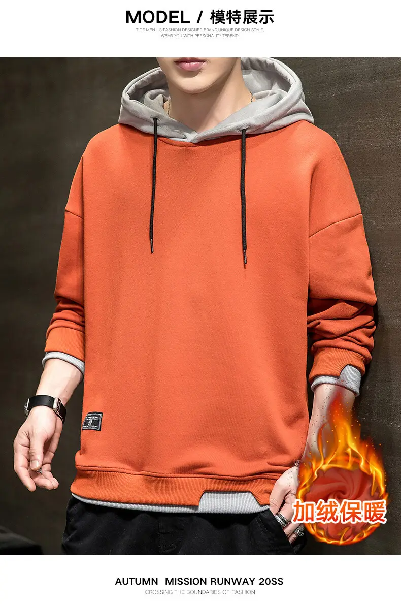 Winter fleece-lined Hooded Sweater Men's Korean Style Youth Casual Slim-fit Pullover Trendy Brand Sweater Men's Top Trendy — feature 5