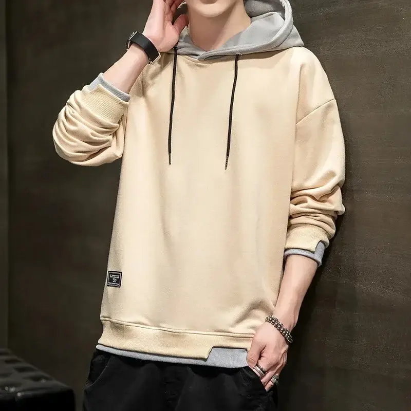 Winter fleece-lined Hooded Sweater Men's Korean Style Youth Casual Slim-fit Pullover Trendy Brand Sweater Men's Top Trendy