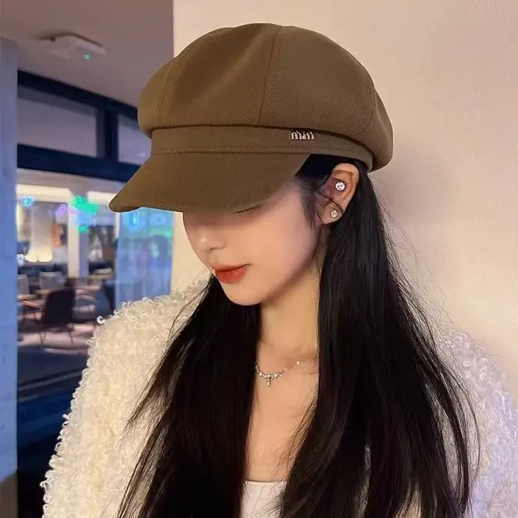 Women Wool Beret Black Octagonal Winter Cap — feature 10