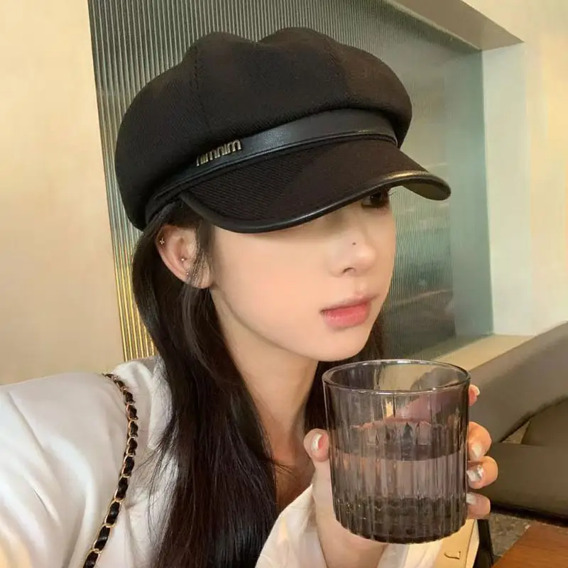 Women Wool Beret Black Octagonal Winter Cap — feature 17