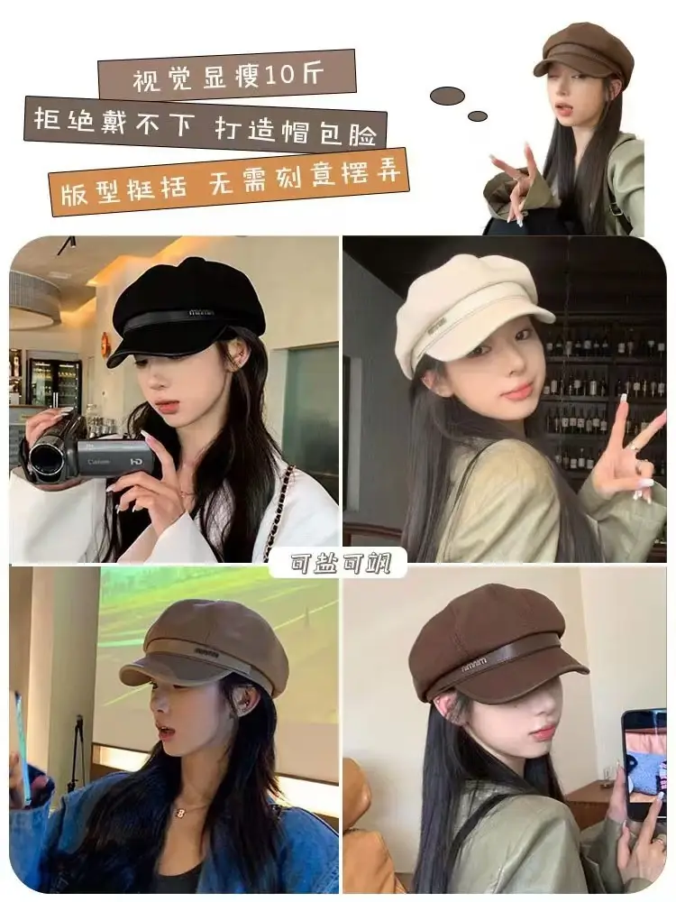 Women Wool Beret Black Octagonal Winter Cap — feature 27