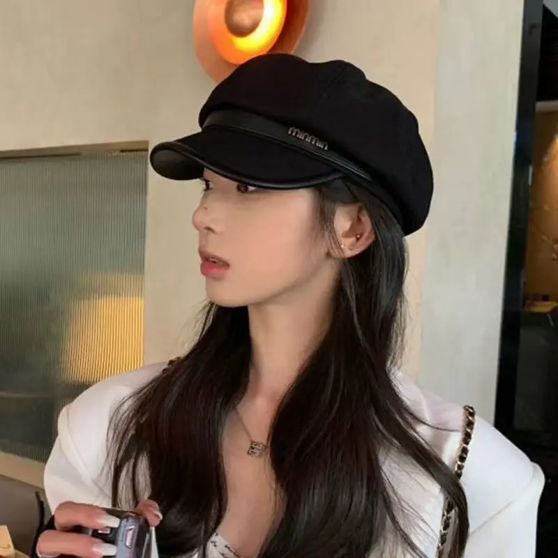 Women Wool Beret Black Octagonal Winter Cap — feature 30