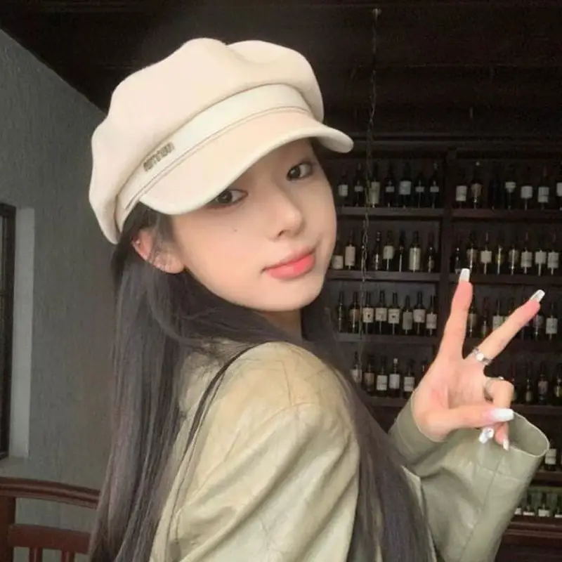 Women Wool Beret Black Octagonal Winter Cap — feature 31