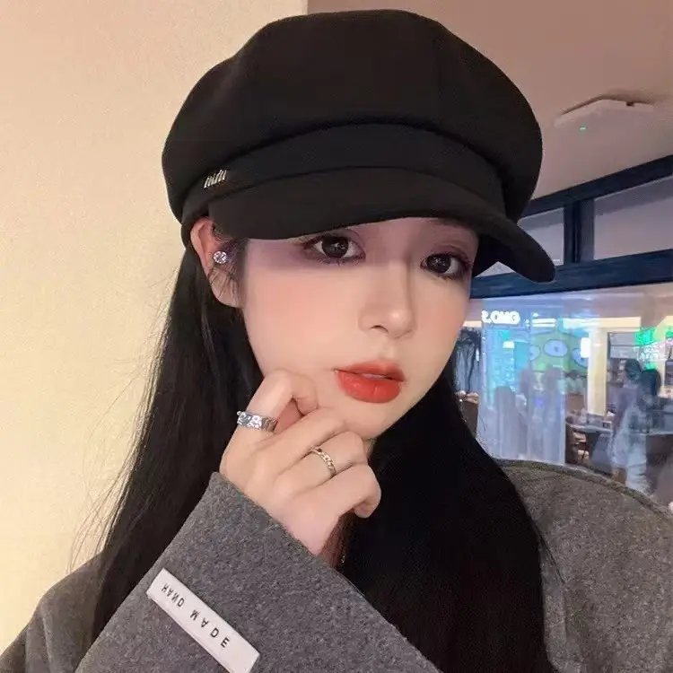 Women Wool Beret Black Octagonal Winter Cap — feature 9