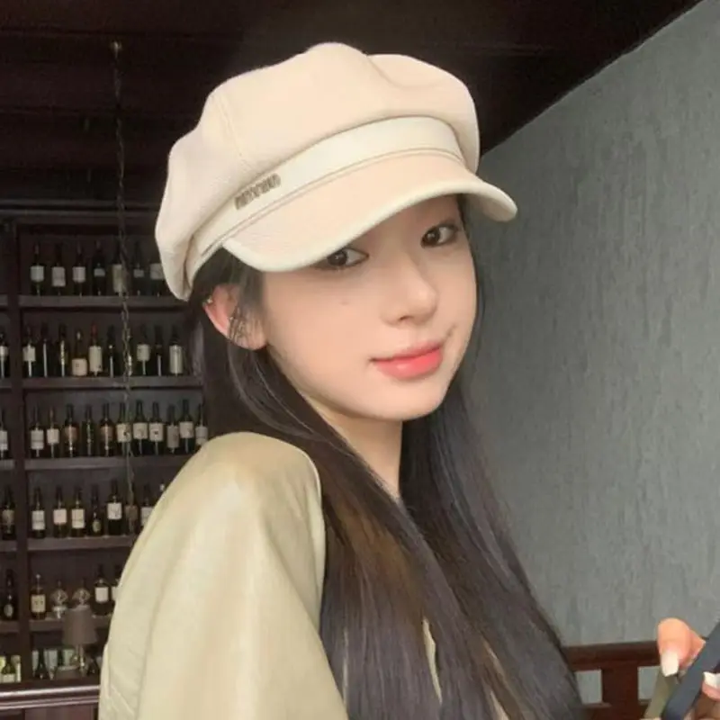Women Wool Beret Black Octagonal Winter Cap