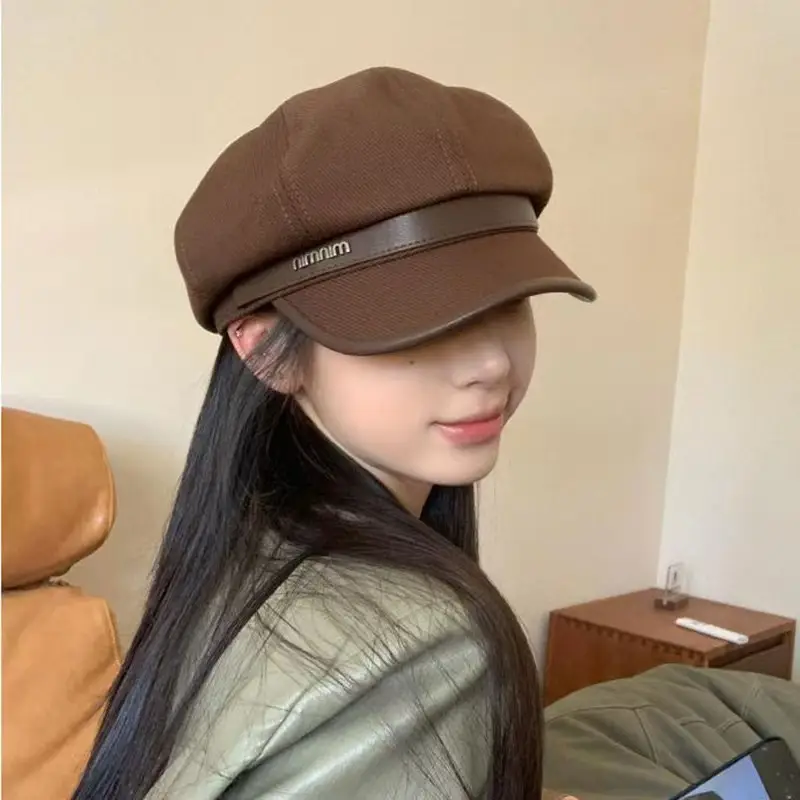 Women Wool Beret Black Octagonal Winter Cap