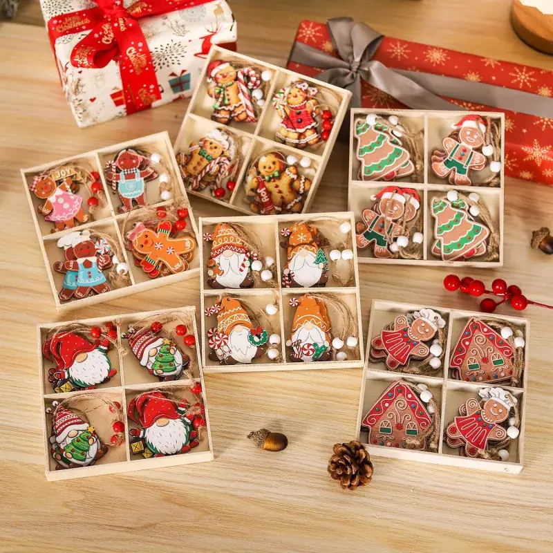 Christmas Gingerbread Couple Dolls 12Pcs Wooden Decor - Image 8