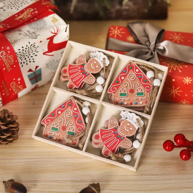 Christmas Gingerbread Couple Dolls 12Pcs Wooden Decor - Image 3