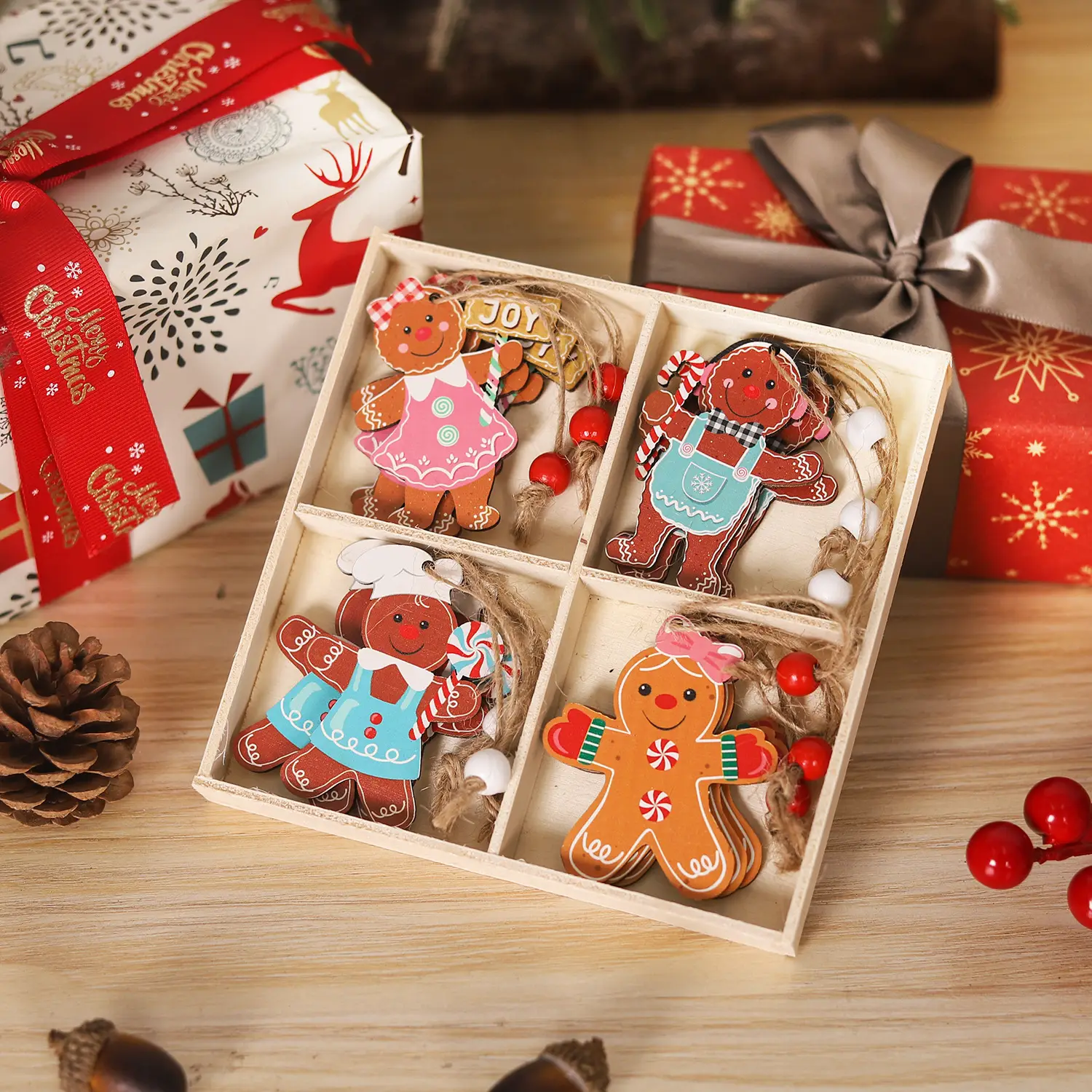 Christmas Gingerbread Couple Dolls 12Pcs Wooden Decor — feature 10