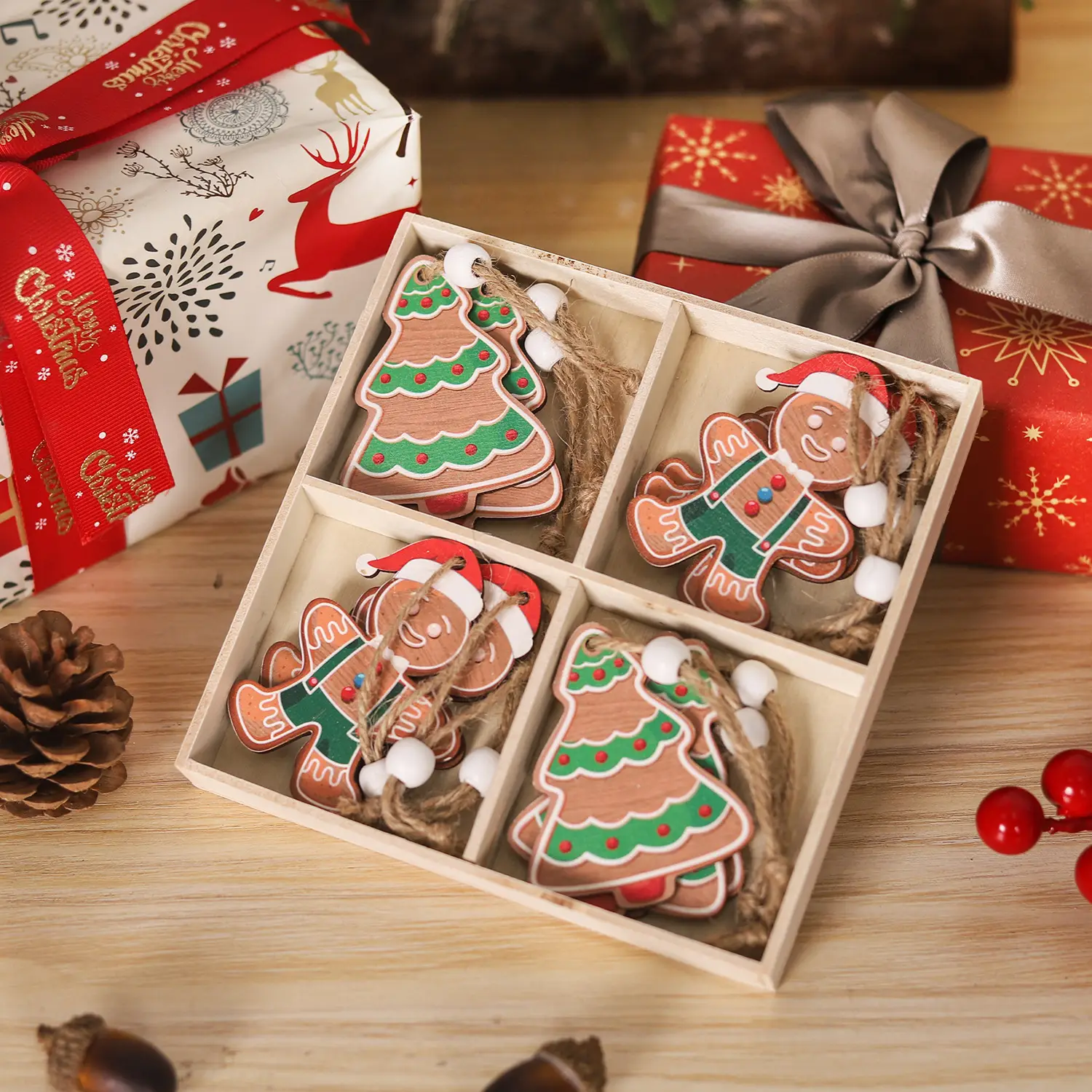 Christmas Gingerbread Couple Dolls 12Pcs Wooden Decor — feature 13