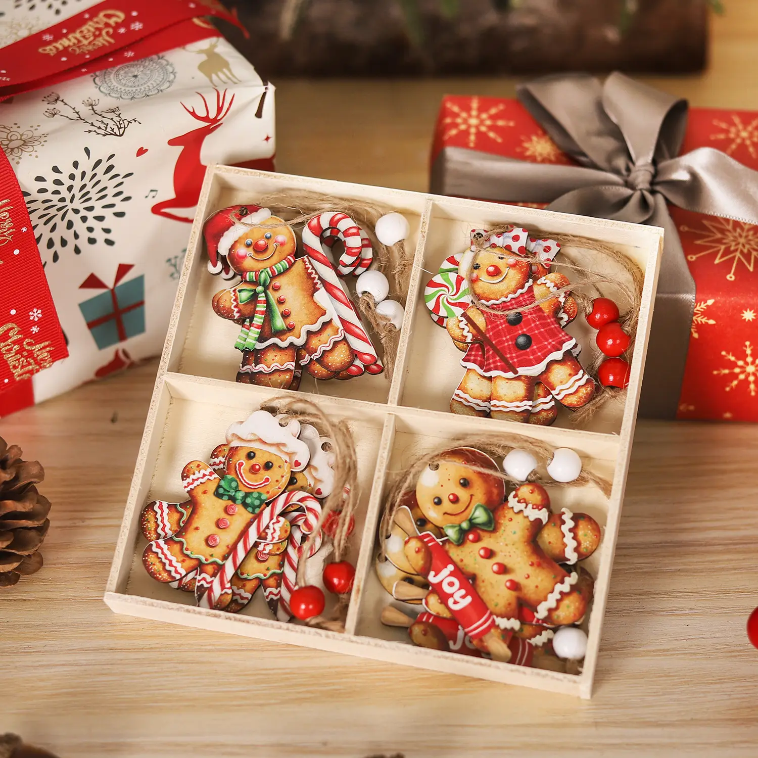 Christmas Gingerbread Couple Dolls 12Pcs Wooden Decor — feature 8