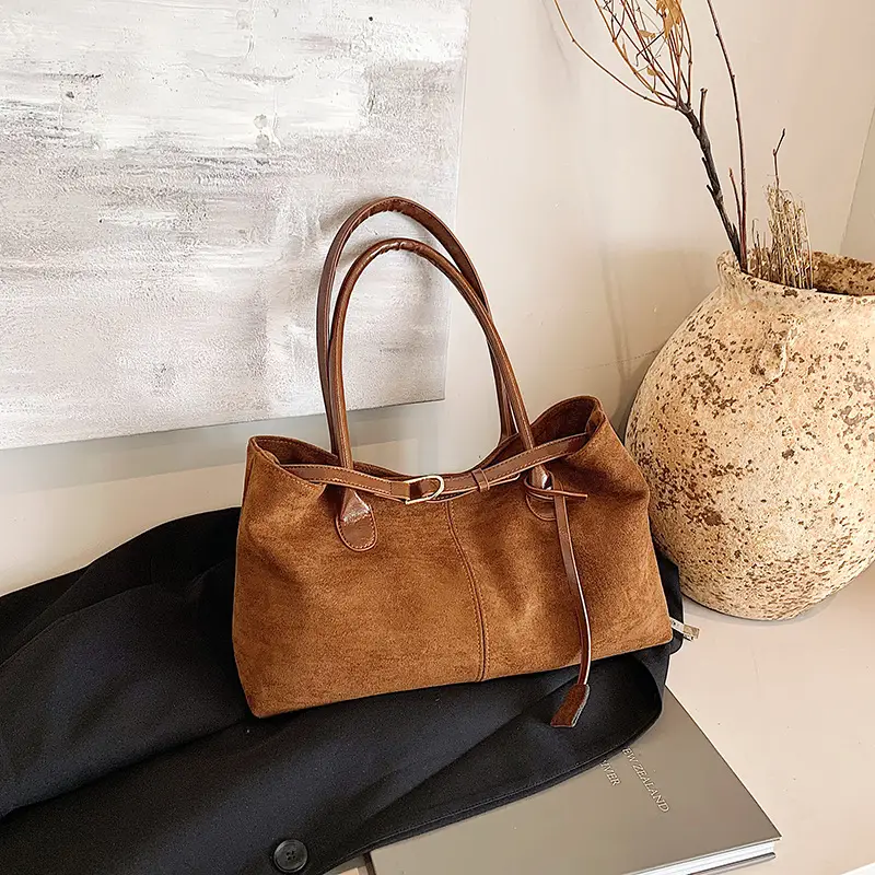 2024 Women's Suede Shoulder Bags Black Brown - Image 3