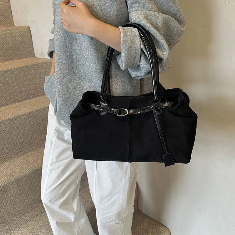 2024 Women's Suede Shoulder Bags Black Brown - Image 5
