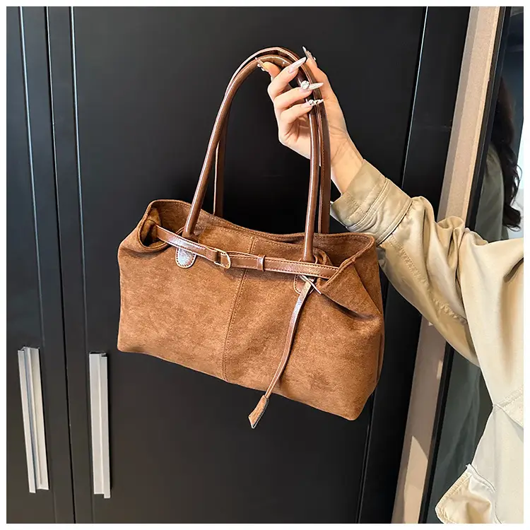 2024 Women's Suede Shoulder Bags Black Brown — feature 11