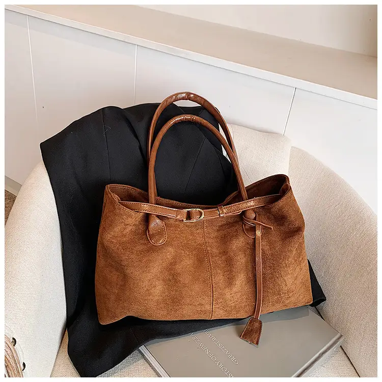 2024 Women's Suede Shoulder Bags Black Brown — feature 16