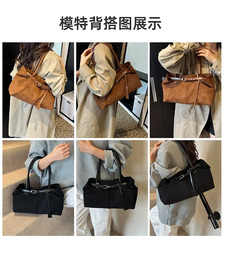 2024 Women's Suede Shoulder Bags Black Brown — feature 4