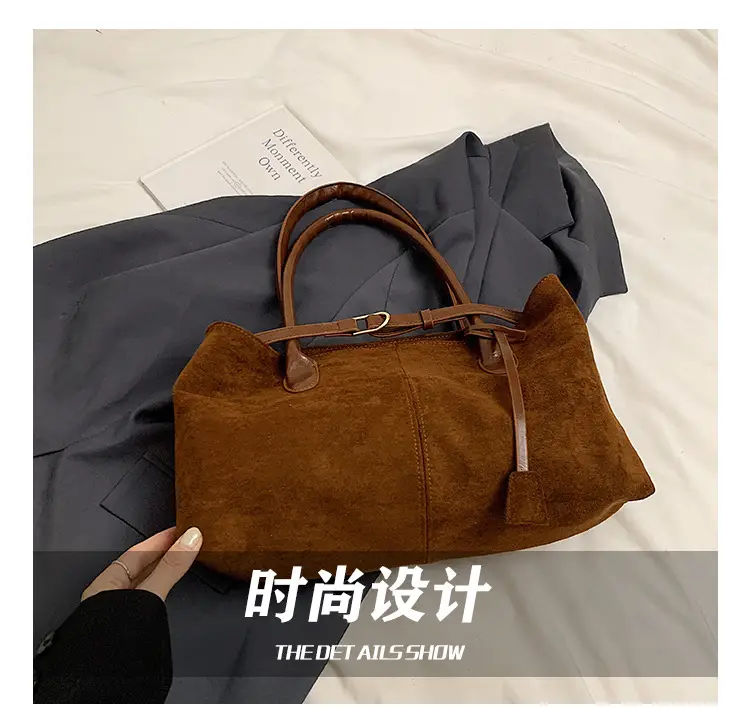 2024 Women's Suede Shoulder Bags Black Brown — feature 9