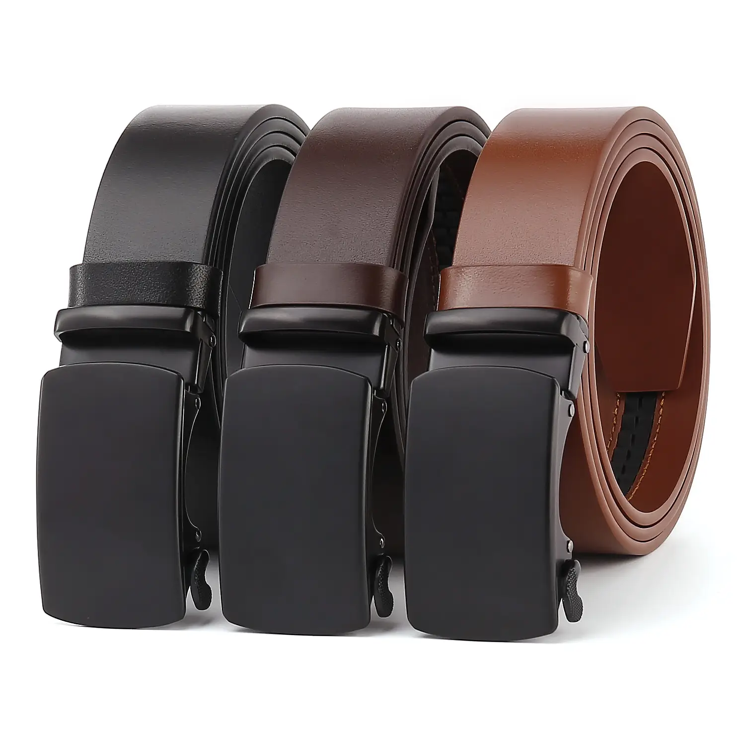 Men's Black Cowhide Belt with Automatic Buckle & Card Slot — feature 1