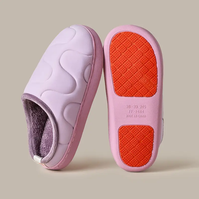 Women's Pink Fleece Lined Slip-On Winter Slippers