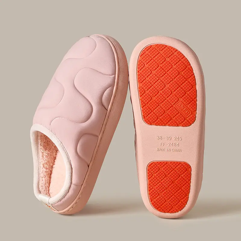 Women's Pink Fleece Lined Slip-On Winter Slippers