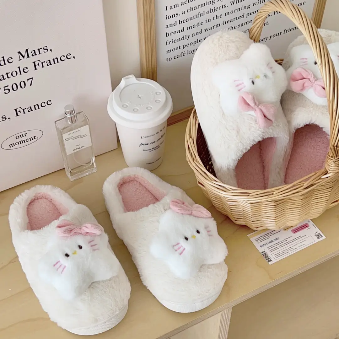 Cartoon Five-pointed Star Cat Slippers Warm and Comfortable Autumn and Winter Household Flat Bottom Baotou Maomao Slippers Bathroom Non-slip - Image 5