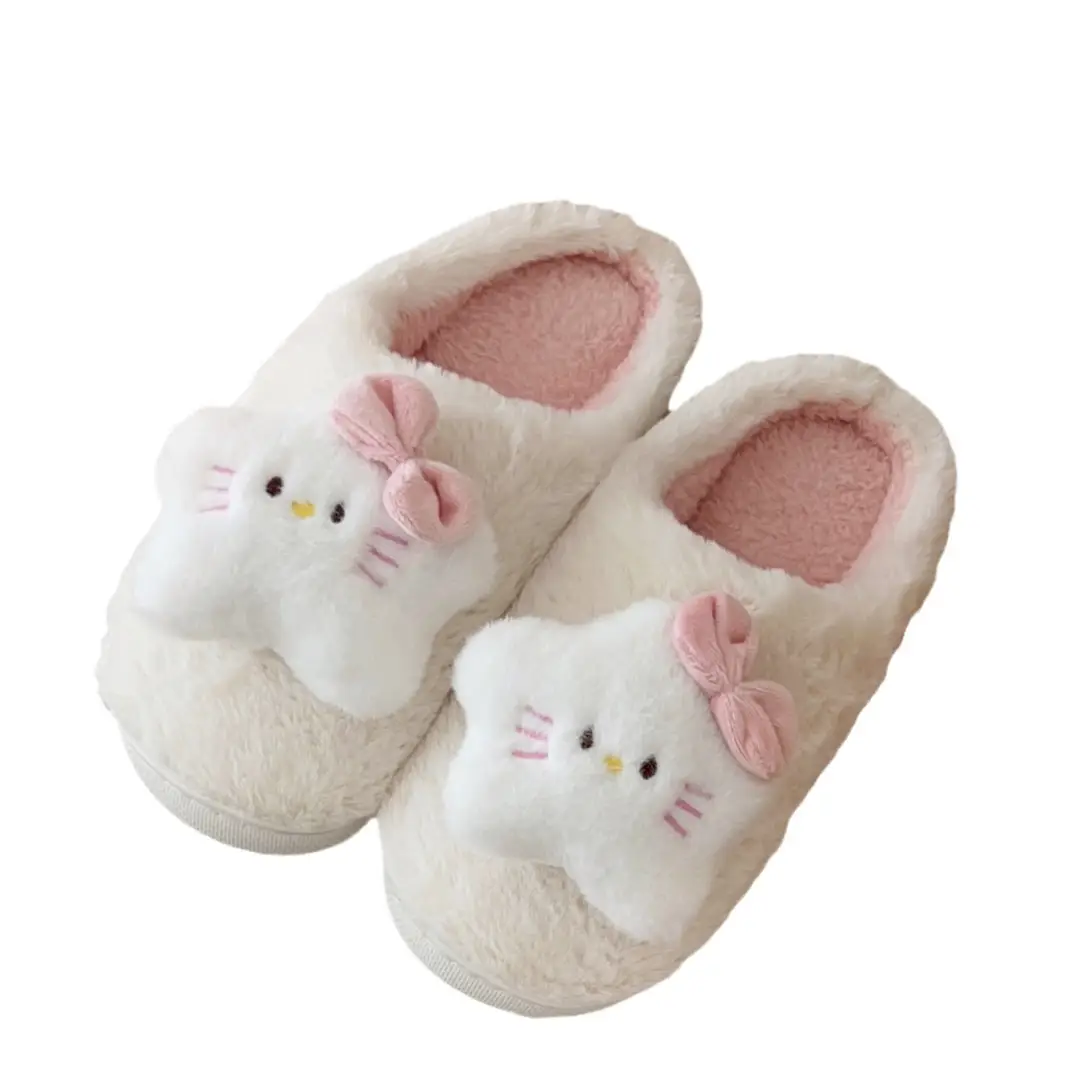 Cartoon Five-pointed Star Cat Slippers Warm and Comfortable Autumn and Winter Household Flat Bottom Baotou Maomao Slippers Bathroom Non-slip - Image 7
