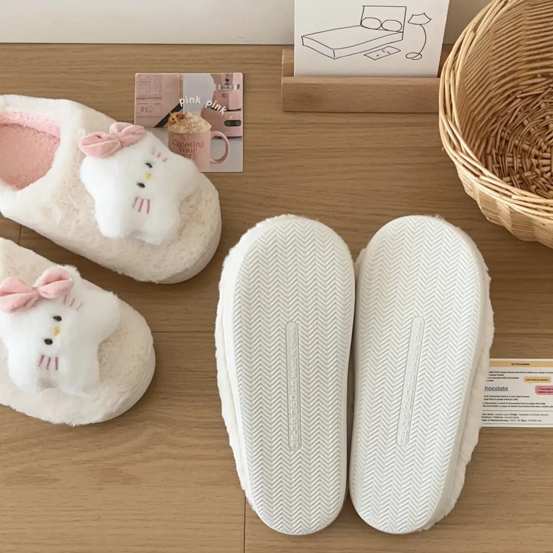 Cartoon Five-pointed Star Cat Slippers Warm and Comfortable Autumn and Winter Household Flat Bottom Baotou Maomao Slippers Bathroom Non-slip — feature 8