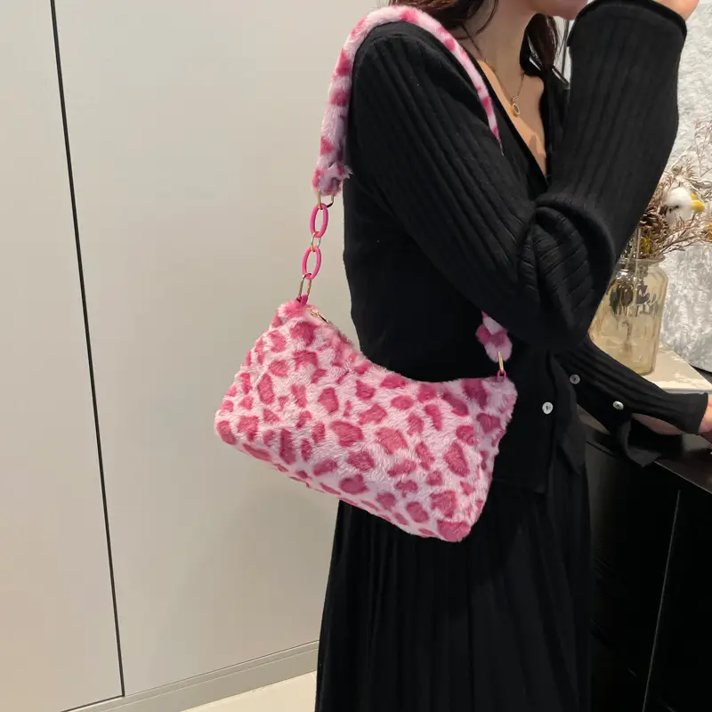 Leopard Print Plush Shoulder Bag Women 2024 - Image 5