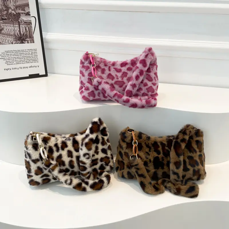 Leopard Print Plush Shoulder Bag Women 2024 - Image 7