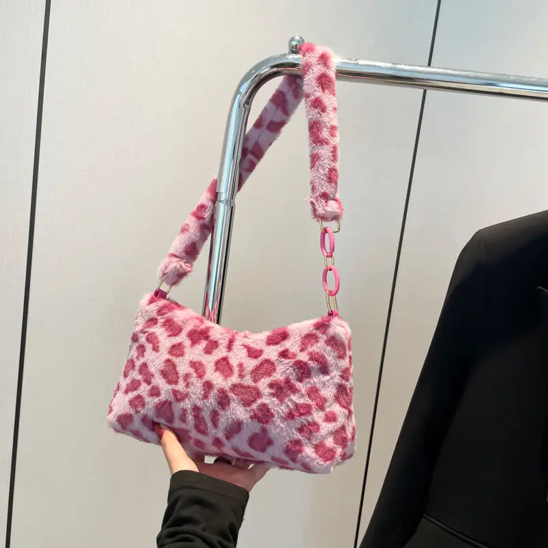 Leopard Print Plush Shoulder Bag Women 2024 - Image 2