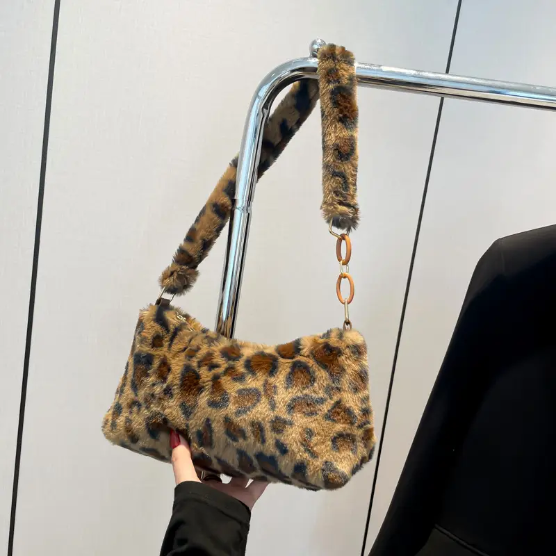 Leopard Print Plush Shoulder Bag Women 2024 - Image 3