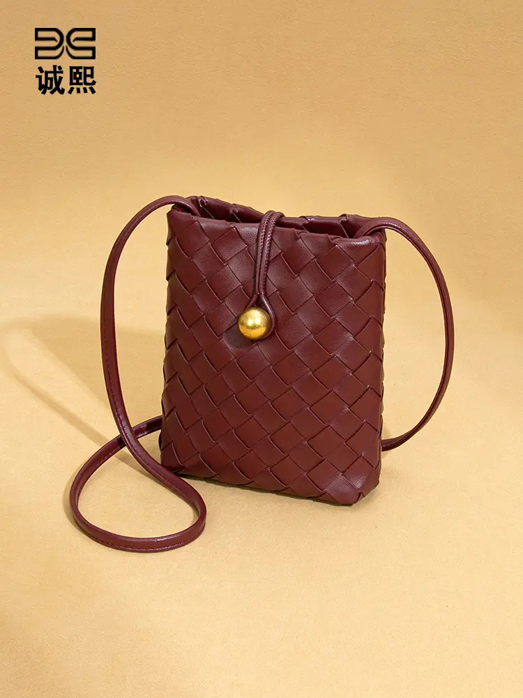 Retro Woven Phone Bag for Women Brown Crossbody