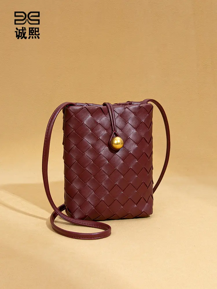 Retro Woven Phone Bag for Women Brown Crossbody