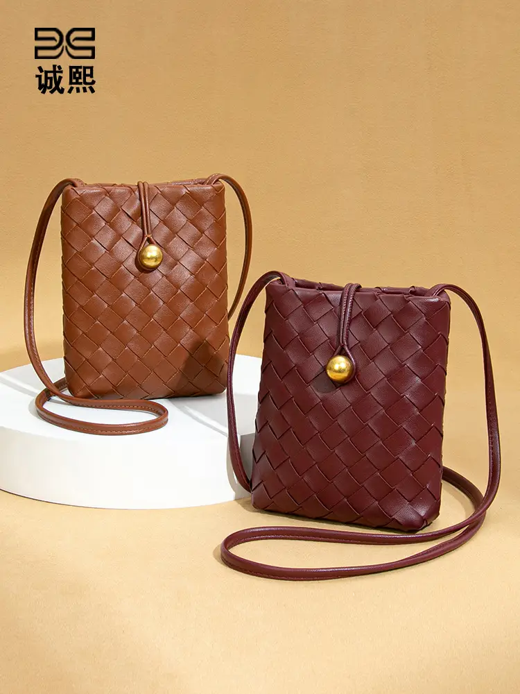 Retro Woven Phone Bag for Women Brown Crossbody