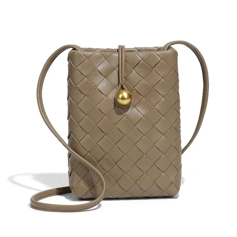 Retro Woven Phone Bag for Women Brown Crossbody
